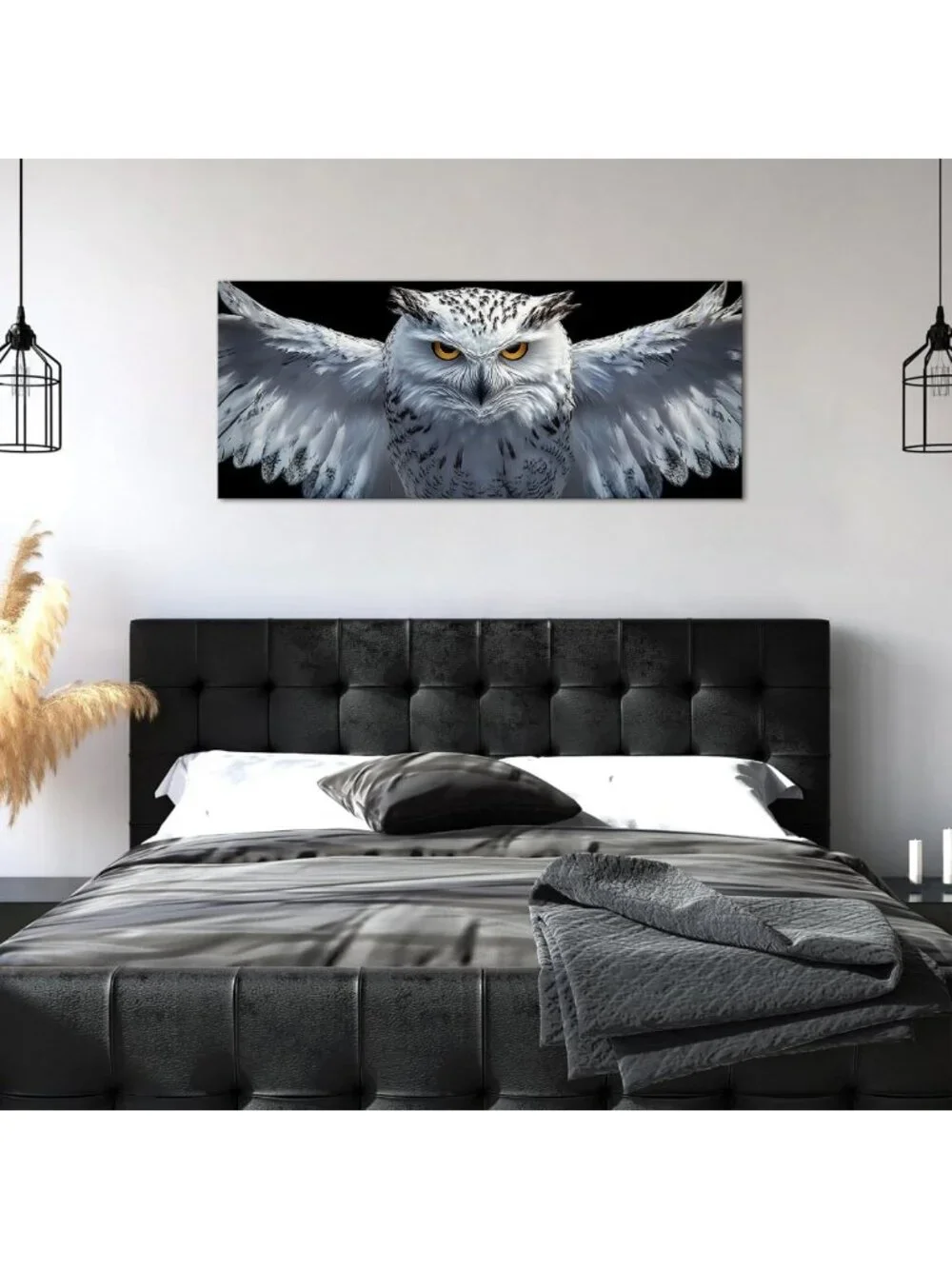 Large Snow Owl Wall Art Canvas Set - Black & White Animal Portraits for Home